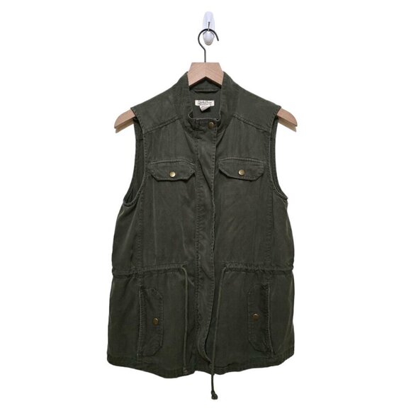 Lucky Brand Olive Sleeveless Cinched Waist Gorpcore Utility Vest Sz S - Picture 1 of 10